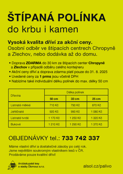 štípaná polínka Chropyně a Zlechov, štípané palivové dříví