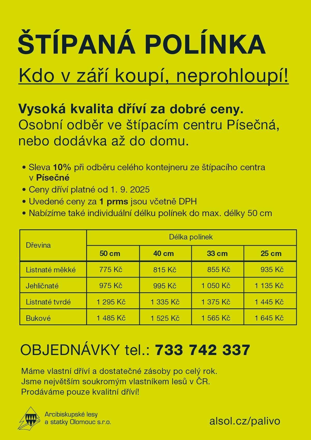 Prodej palivového štípaného dříví Písečná