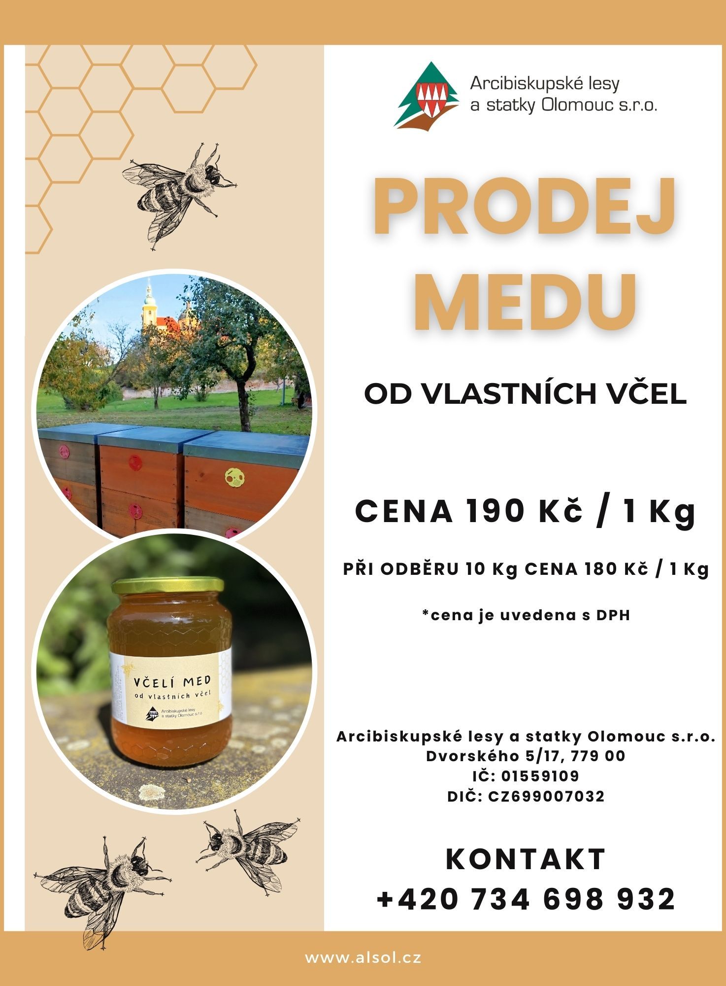 Prodej medu, med od vlastních včel, Arcibiskupské statky Olomouc