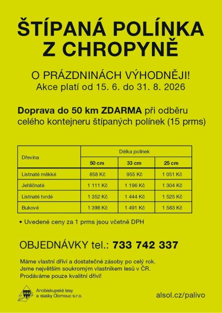 štípaná polínka Chropyně a Zlechov, štípané palivové dříví