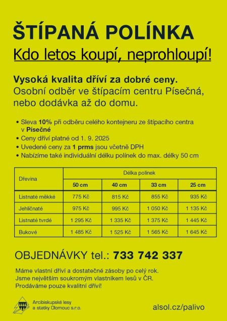 Prodej palivového štípaného dříví - Písečná