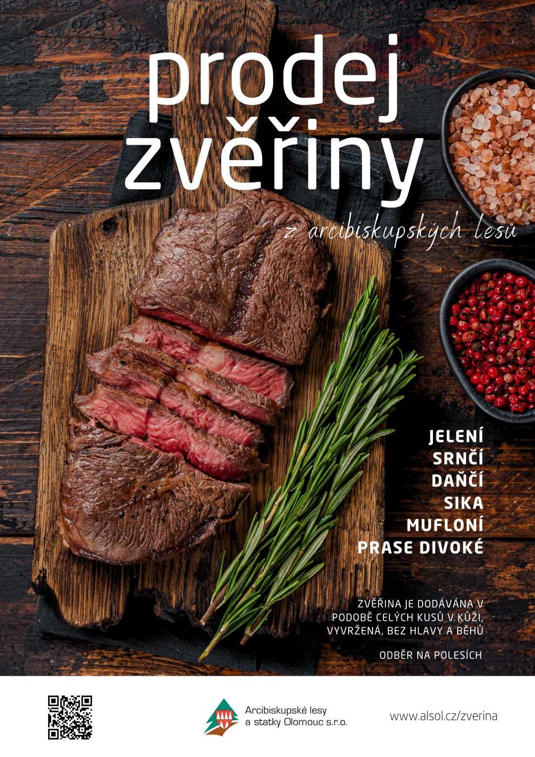 Prodej zvěřiny, jelen, srnčí, daňčí, sika, muflon, prase divoké, Arcibiskupské lesy a statky Olomouc