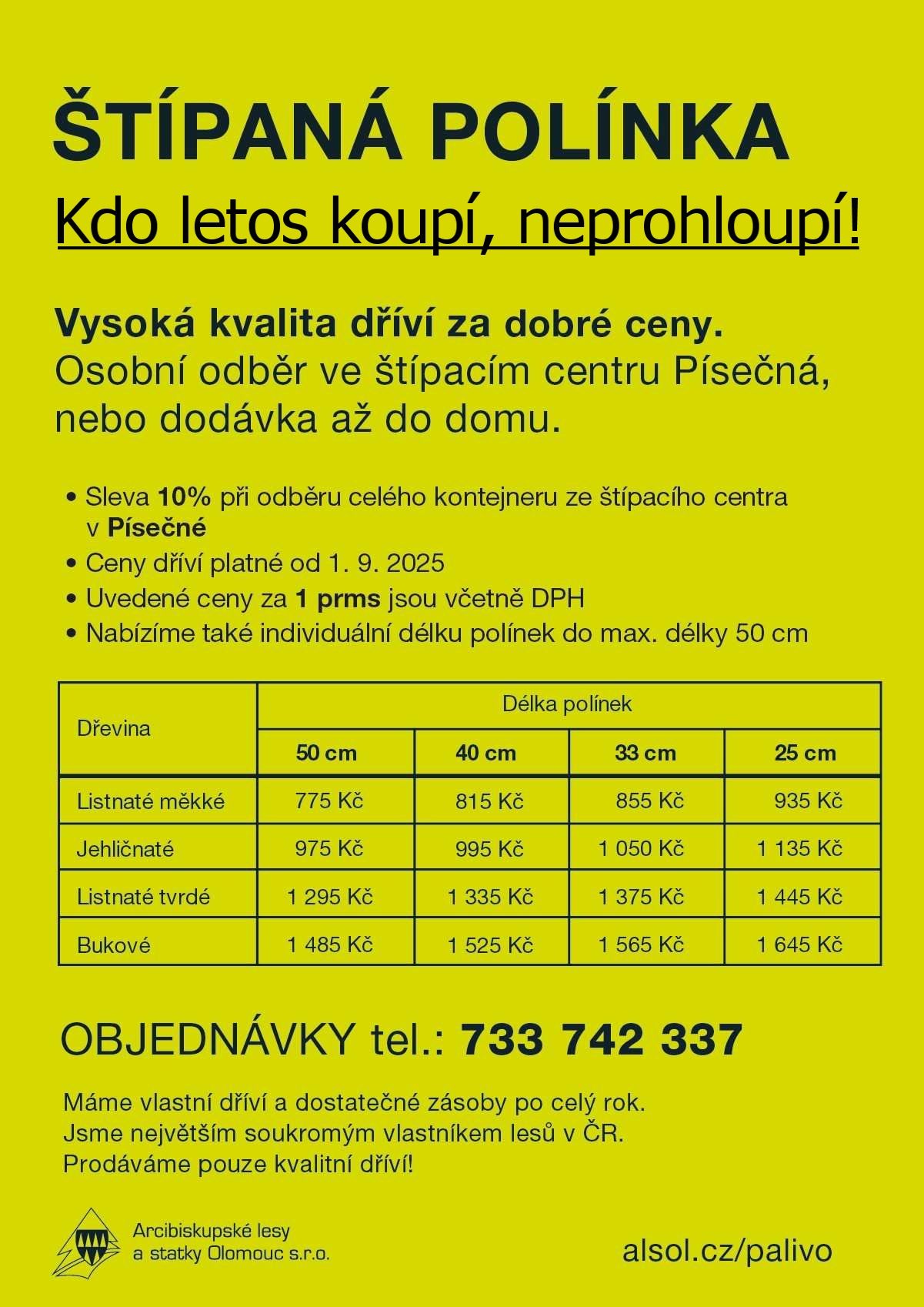 Prodej palivového štípaného dříví Písečná