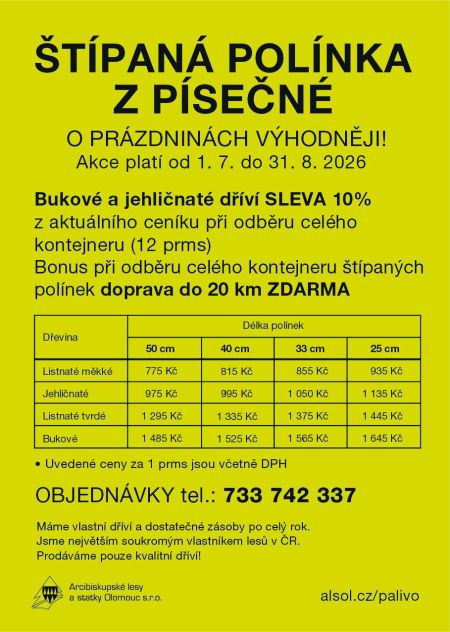Prodej palivového štípaného dříví - Písečná